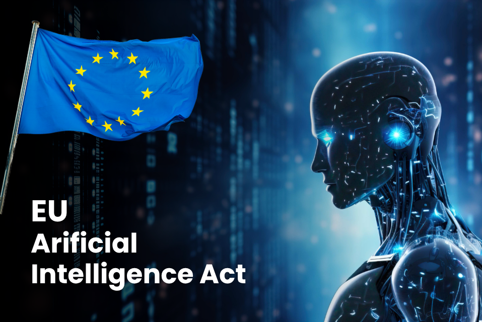 EU AI Act: Symbolische Darstellung von Künstlicher Intelligenz, Regulierung und neuen gesetzlichen Anforderungen für Unternehmen